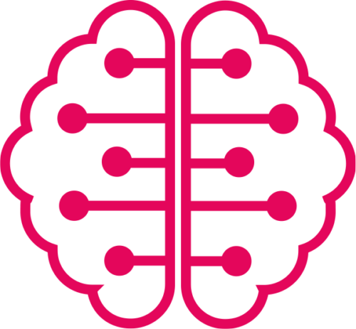 Red icon of the outline of a brain