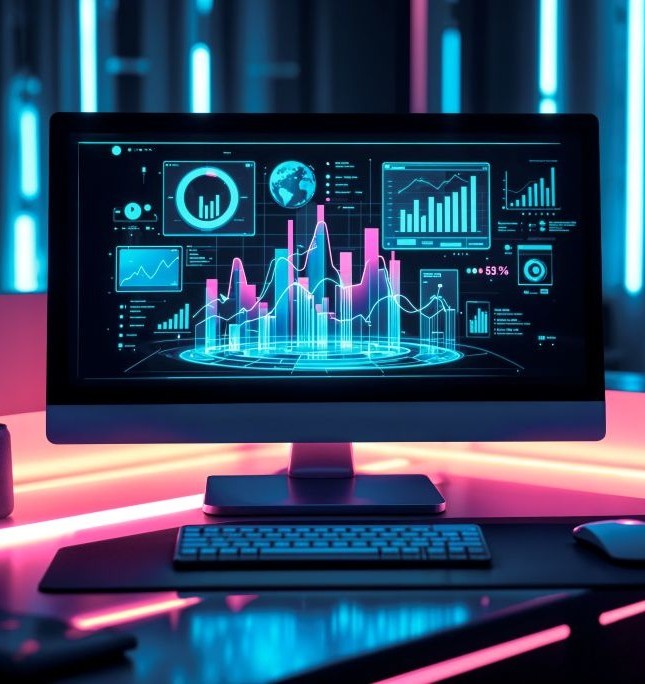 computer monitor with colourful graphs